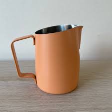 WPM #22 Slow Pour Extra Round Spout Espresso Steaming Milk Frothing Pitcher | Stainless Steel | Milk Jug & Barista Tool for Cappuccino & Latte, Amateurs, Professionals & Coffee Lover, 450 ML, Peach Fuzz