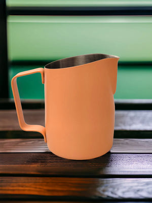 WPM #22 Slow Pour Extra Round Spout Espresso Steaming Milk Frothing Pitcher | Stainless Steel | Milk Jug & Barista Tool for Cappuccino & Latte, Amateurs, Professionals & Coffee Lover, 450 ML, Peach Fuzz