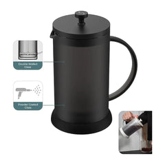 Joy Resolve Double Walled Glass French Press Coffee Maker - 1000 ML / 1 Litre, 4-Layer Filteration System, Brew Coffee or Tea, Hot or Cold, Keeps Hot or Cold - 40% More, BLACK