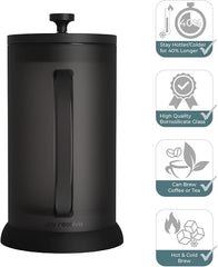 Joy Resolve Double Walled Glass French Press Coffee Maker - 1000 ML / 1 Litre, 4-Layer Filteration System, Brew Coffee or Tea, Hot or Cold, Keeps Hot or Cold - 40% More, BLACK