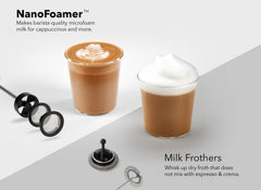 Subminimal Handheld NanoFoamer Lithium Rechargeable Performance Milk Foamer, Waterproof, Dual-Speed, Stainless Steel | Microfoamed Milk in 30 Seconds, Barista-Style Coffee Drinks at Home | BLACK