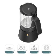 Joy Resolve ClearBrew Moka Pot, Stovetop Coffee Brewer, 240 ML, 5-6 Espresso Cups, Glass, Compatible with Induction / Gas / Electric / Ceramic - Black