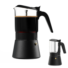Joy Resolve ClearBrew Moka Pot, Stovetop Coffee Brewer, 240 ML, 5-6 Espresso Cups, Glass, Compatible with Induction / Gas / Electric / Ceramic - Black