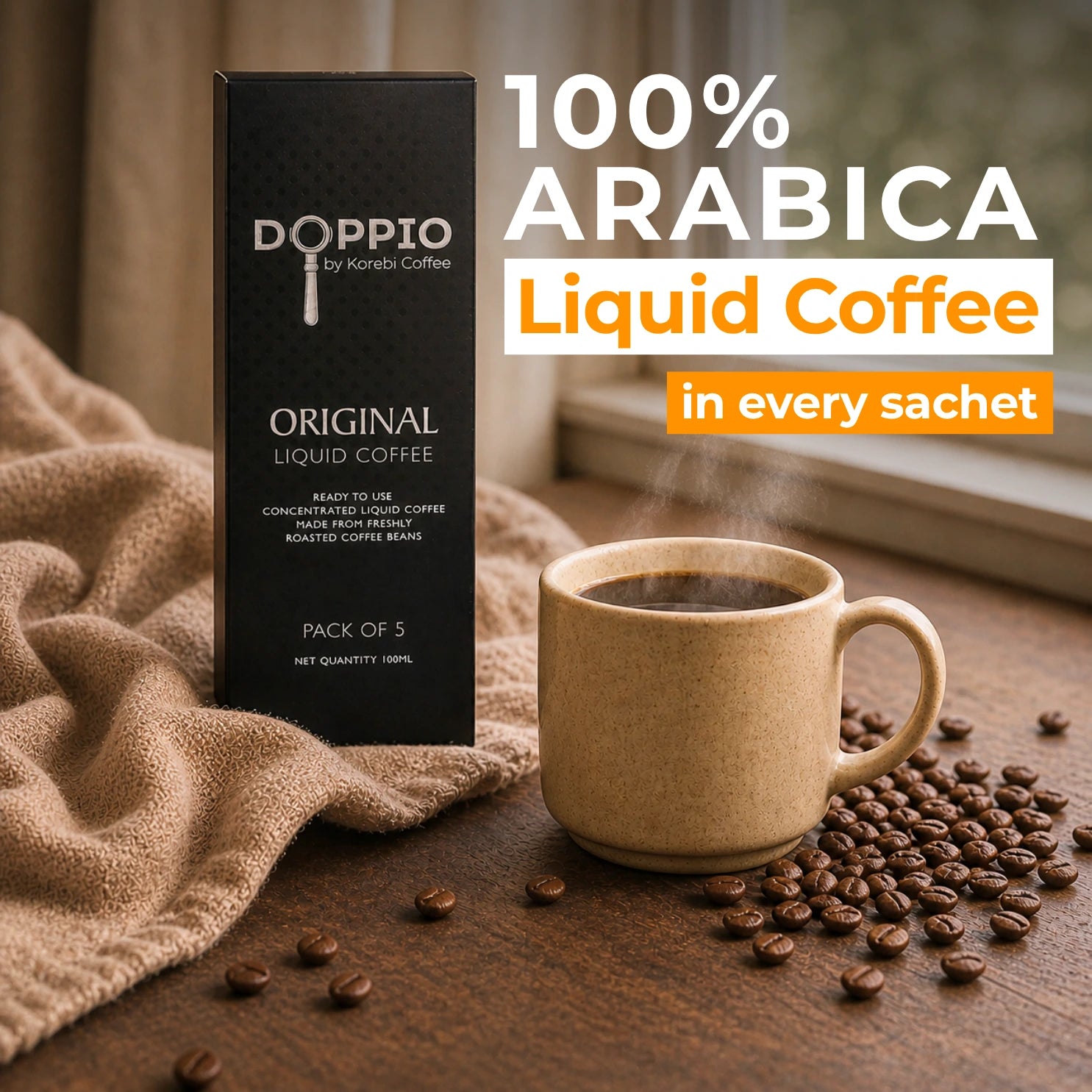 Doppio Liquid Coffee - Starter Pack | Original, Hazelnut & Salted Caramel (15 Sachets - Ready in Seconds)
