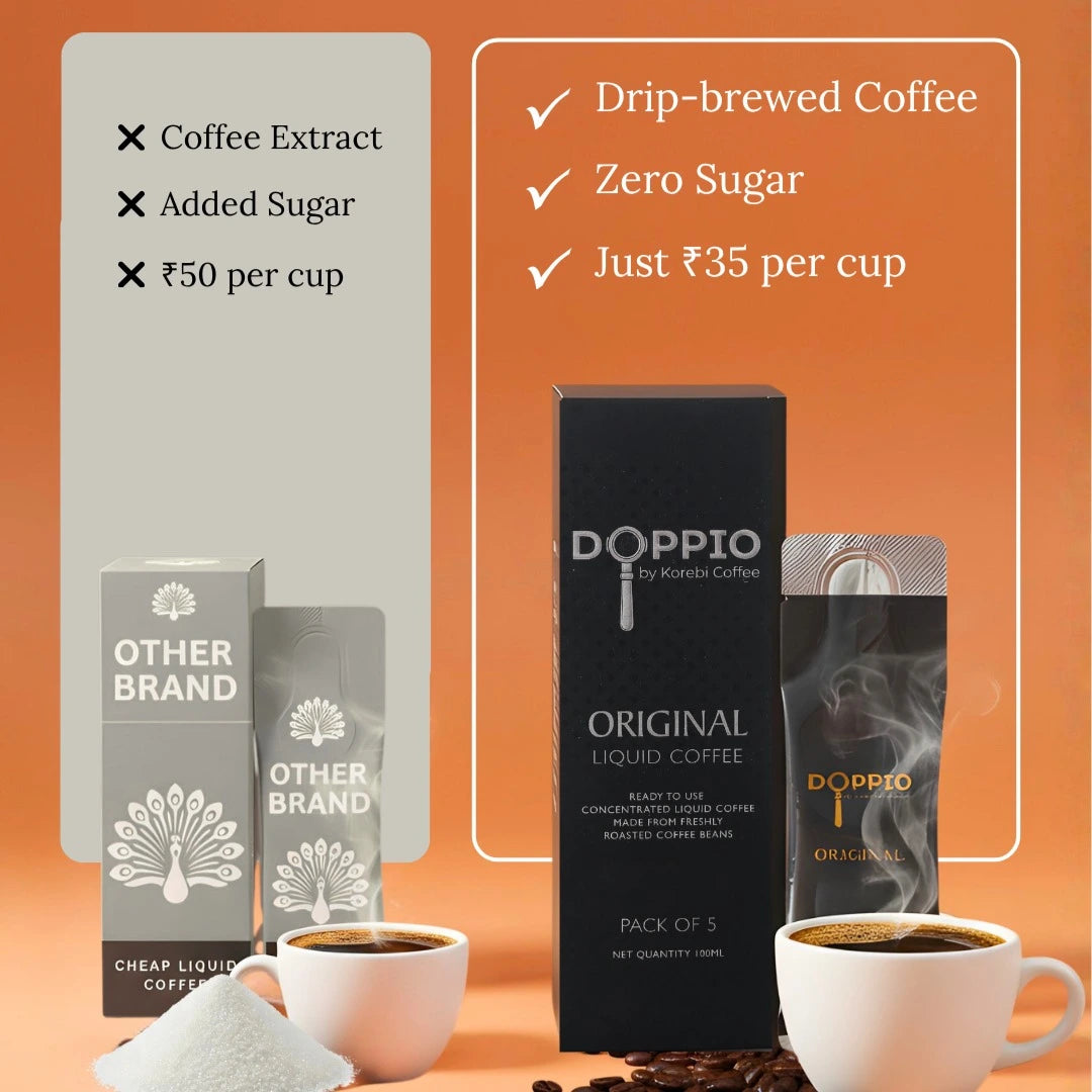 Doppio Liquid Coffee - Starter Pack | Original, Hazelnut & Salted Caramel (15 Sachets - Ready in Seconds)