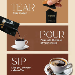Doppio Liquid Coffee - Starter Pack | Original, Hazelnut & Salted Caramel (15 Sachets - Ready in Seconds)