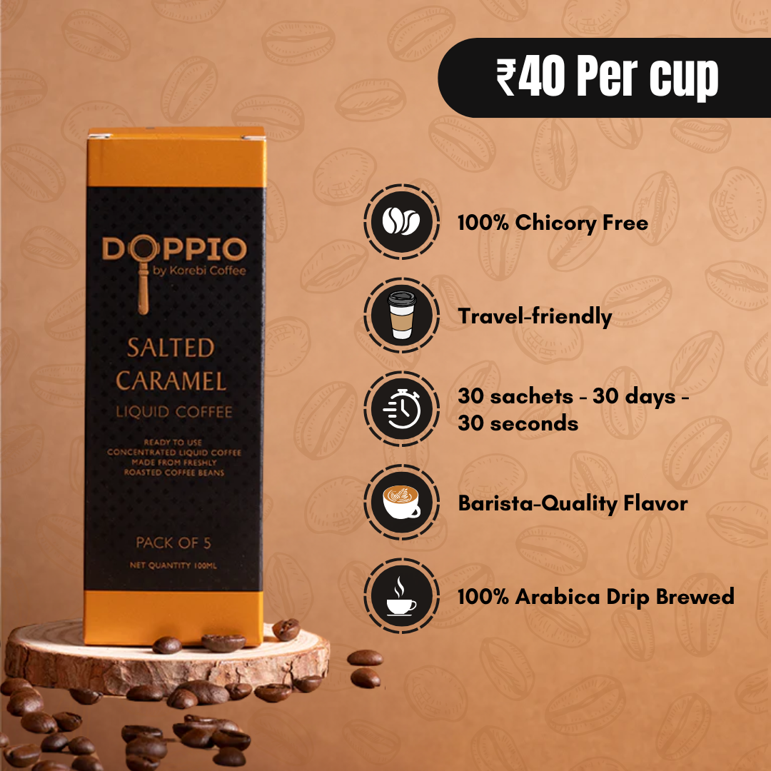 Salted Caramel - Doppio Instant Liquid Coffee Concentrate (Pack of 30 Sachets)